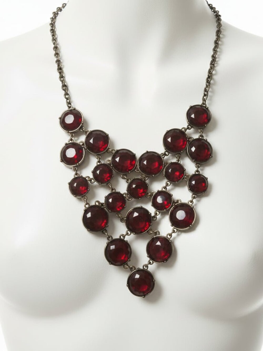 Vintage GV9 Mesh Bib Gold Necklace – Red Lucite 16” - Mother’s Day Gift!